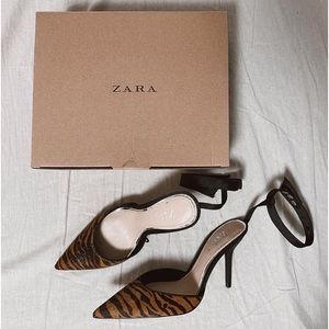 ZARA LEATHER SLINGBACK ANIMAL PRINT HEELS SIZE 6(36) #Cybermondaysale